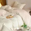 Juego de Ropa de Cama Jacquard de Algodón Puro de Lujo Ligero de Cuatro Piezas Funda de Edredón Ultra Suave de Algodón Puro Sábana Bajera Juego de Tres Piezas Faldón de Cama Suministros