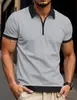 Camisa Polo Casual de Waffle Masculina para Primavera e Verão Estilo Europeu e Americano Nova Camiseta de Manga Curta com Zíper e Color Block Transfronteiriça da Amazon