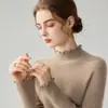Colección de otoño 26 transfronteriza: suéter de punto ajustado, con cuello semi-alto, ribete de encaje, que realza la figura, capa interior acanalada, prenda interior para mujer