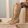 Botas Altas Elegantes de Verano 2026 para Mujer, Sandalias de Moda Bohemia Retro con Calados Adelgazantes y Puntera Redonda