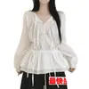 Camisa larga de manga larga con cordón para adelgazar para mujer