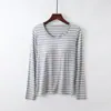 Camisola Longa Listrada de Modal Tudo-em-Um Sutiã Sem Costura Emagrecedora e Confortável Pijama Esporte Yoga Casa Manga Longa