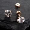 Venta caliente transfronteriza aretes de circonita de cuatro garras de una pieza tornillos externos acero titanio aretes piercing para el cuerpo humano fábrica en stock venta al por mayor