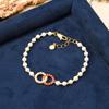 Pulsera minimalista japonesa y coreana de doble anillo redondo con incrustaciones de diamantes y perlas para mujer, lujo ligero de alta gama, versátil, nicho, con cuentas, venta al por mayor