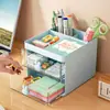 Portalápices de conejo estilo Ins caja de almacenamiento de escritorio organizador de papelería de cajones multicapa caja estante de almacenamiento para oficina de estudiante