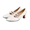 Sapatos Femininos de Salto Alto com Bico Quadrado Pequeno Estilo Francês para Comércio Exterior Outono 2026, Tamanhos 40-45, Tamanho Grande, Scarpins Mary Jane Vazados Florais