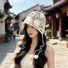Gorro Tejido Hecho a Mano con Colgante de Perla Hueca para Mujer, Gorro de Punto Estilo Étnico, Gorro Holgado Vintage para Circunferencia Grande de la Cabeza
