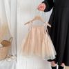 Vestido de Tule Estilo Ins para Meninas, Novo Verão 2026 Versão Coreana, Doce Vestido de Princesa para Crianças, Vestido com Alça de Rede