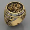Anillo de Águila Dorada Retro Huajie de Venta Caliente Transfronteriza con Diamante Estilo Europeo y Americano Moda Creativa Producto Único Anillo para Hombre Venta Directa