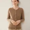 Nuevo Cárdigan de Cachemira para Mujer Cuello Redondo Manga Larga Tejido de Punto Casual Cómodo Manga Larga Holgado Prendas de Abrigo Suéter Capa Base