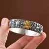 Ciervo Dorado Rey Plata Pura Retro Nuevo Estilo Chino Floral Peonía Hecho a Mano Oro y Plata Incrustados Elegante Estilo Nacional Pulsera de Plata Pura 999 para Mujer