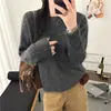 Suéter de Lana Gruesa de Color Sólido con Cuello Redondo Estilo Coreano Perezoso para Mujer 2026 Otoño e Invierno Nuevo Top de Punto Holgado de Manga Larga
