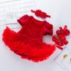 Transfronterizo Recién Nacido 0-2 Años Bebé Niña Verano Manga Corta Vestido de Flor Rosa Compuesta y Zapatos Conjunto de Tres Piezas