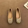 Zapatos de Mujer con Pedrería Francesa de Corte Bajo Suela Blanda Zapatos Individuales Celebridad de Internet 2026 Otoño Hebilla Cuadrada Estilo Nuevo Versátiles Puntera Cuadrada Zapatos Planos
