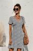 Vestido de primavera y verano 2021 transfronterizo eaby Amazon recomendado con cuello en V, estampado floral pequeño, costuras, hoja de loto, péndulo