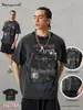Camiseta Tendência Street Madness Estilo Americano High-Street Retrô com Estampa Digital Vintage Lavada Impressão Direta Manga Curta para Homens.