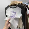 Desenho Animado Estampa Fofa Tamanho Médio-Grande Infantil Gola Redonda Base de Veludo Top para Meninas Patchwork Manga Longa Estiloso Fashionável Top de Bebê