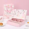 Caja para pastel de luna geométrica rosa con dorado 6 80g Caja para empaque de soufflé Festival de Medio Otoño caja de cartón para repostería nieve mei Niang