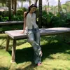 Jeans Americano de Verão 2026 Novo Estilo Padrão Raio Halo Lavagem Slimming Cintura Baixa Solto Perna Larga para Mulheres