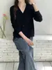 26 Otoño Temprano Estilo Minimalista 100% Lana Holgado Versátil Cárdigan de Cuello V 60346