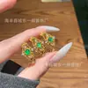 Atacado do Fabricante Anel de Renda de Jade Verde Natural Xiaohongshu com Cravação em Prata S925, Design Moderno e de Luxo Leve