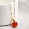Colgante de Ágata Roja Natural para Mujer, Cadena Sencilla para Clavícula, Collar de Perlas Redondas de 12 mm, Joyería de Lujo Ligero