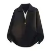 Estilo Old Money, suéter de punto con cuello, imitación de dos piezas, top de punto casual y moderno para hombre, corte holgado, cálido, simple y versátil