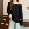Camiseta Branca Casual de Manga Longa Off-Shoulder para Mulheres, Novo Estilo Outono 2026, Tamanho Grande, Top Off-Shoulder para Mulheres Plus Size