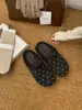 Zapatos Birkenstock de Lunares Estilo Coreano Zapatos de Algodón con Piel Zapatos Perezosos sin Cordones Cómodos Versátiles Zapatillas de Punta Cerrada Mocasines sin Espalda