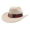 Novo Chapéu de Jazz Transfronteiriço Chapéu de Palha de Lã de Alta Qualidade Chapéu de Cowboy Ocidental Decorado com Cinto de Pedras Preciosas para Festas Europeias e Americanas