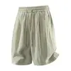 Shorts de linho gelado de seda para homens, calças esportivas de lyocell respiráveis de comprimento médio para o verão, calças casuais de cinco pontos largas de tamanho grande