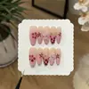 Personalización Transfronteriza Amazon Más Vendido Estilo Chica Dulce-Cool Picante Europeo y Americano Rojo Rosa Pintado a Mano Estampado de Leopardo Uñas Francesas Transfronterizas Hechas a Mano