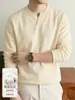 Suéter de punto de manga larga estilo Old Money, prenda interior para hombre, cuello en V, color liso, ropa interior de invierno, camiseta cálida, cuello redondo, jersey, engrosado
