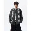 Suéter Cárdigan Argyle Estilo Old Money Americano para Hombre Otoño Casual Perezoso Ropa de Punto Chaqueta Holgada Retro Top