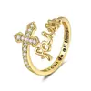 Joyas de Venta Caliente Europeas y Americanas Anillo de Moda para Mujer Ajustable con Letra de Cruz Simple Personalizada Suministro Transfronterizo