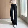 Calça esportiva de algodão puro estilo banana para mulheres, calça casual fina de verão reta justa solta, cintura alta elástica primavera-outono calça de perna larga