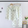 Conjunto de Pijama Xadrez de Gaze de Algodão Puro para Casal, Primavera e Outono, Manga Longa, Calça Longa, Roupa de Casa, Adequado para Usar Fora