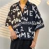 Camisa Manga Curta Estampa de Letras Masculina Estilosa Moderna Estilo Coreano Ins Estilo Hong Kong Solta Combina com Tudo Top