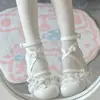 Em Estoque Sino de Vento Estrela e Sino de Vento Lolita Renda Bico Redondo Estilo Ballet Versátil Doce Sapatilhas Femininas