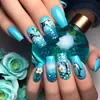 Unhas Azuis de Golfinho Vestíveis Mais Vendidas Transfronteiriças Unhas Ballet Oceano Primavera 24 Peças Adesivos de Manicure Unhas Postiças