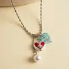 Collar de Corazón de Metal, Vidrio y Perla con Aceite de Goteo de Personalidad Europea y Americana, Cadena para Clavícula Transfronteriza de Gama Alta, Nicho, Accesorio de Collar con Temperamento para Mujeres