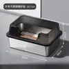 Bandeja de arena para gatos de acero inoxidable, estilo abierto, de lados altos, extragrande, anti-salpicaduras, profundizada, inodoro para gatos semicerrado, accesorios para mascotas