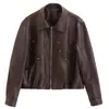 Chaqueta de Cuero con Solapa de Moda para Mujer, Estilo Corto, Nuevo Modelo Primavera y Otoño 2026, Elegante Retro, Petite, Chaqueta Biker que Reduce la Edad