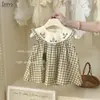 Timo Niñas Coreanas 2025 Verano Nuevo Falda de Cuadros Verdes de Conejo Vestido Estilo Bebé Falda de Princesa Estilo Coreano