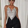 AYJ2026 Top metálico moderno de estilo europeo y americano para discoteca, con escote pronunciado en la espalda, tirantes de cadena y escote en V profundo Y636