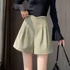 Shorts Retro de Pana de Pierna Ancha de Tres Cuartos para Mujer, Nueva Versátil Elegante Ropa de Abrigo Otoño/Invierno Shorts Botas Doble Dobladillo para Mujer