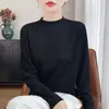 Camada base de malha feminina simples e versátil, nova, gola alta meia, manga longa, amiga da pele, quente para outono e inverno, camiseta interna