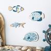 Decoración de pared de baño nórdica, 4 piezas, lista de madera, decoración de pared de madera costera, decoración náutica, colgante de pez marino