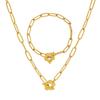 Colar e pulseira de corrente grossa personalizados com fecho de flor de ameixa geométrica, conjunto de duas peças, joias, estilo ins japonês e coreano, fresco, geométrico, simples