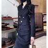 Lote Listo de Fabricante Directo de Elegante Traje de Dos Piezas Estilo Hermana Real Adelgazante Campana Negra para Mujer